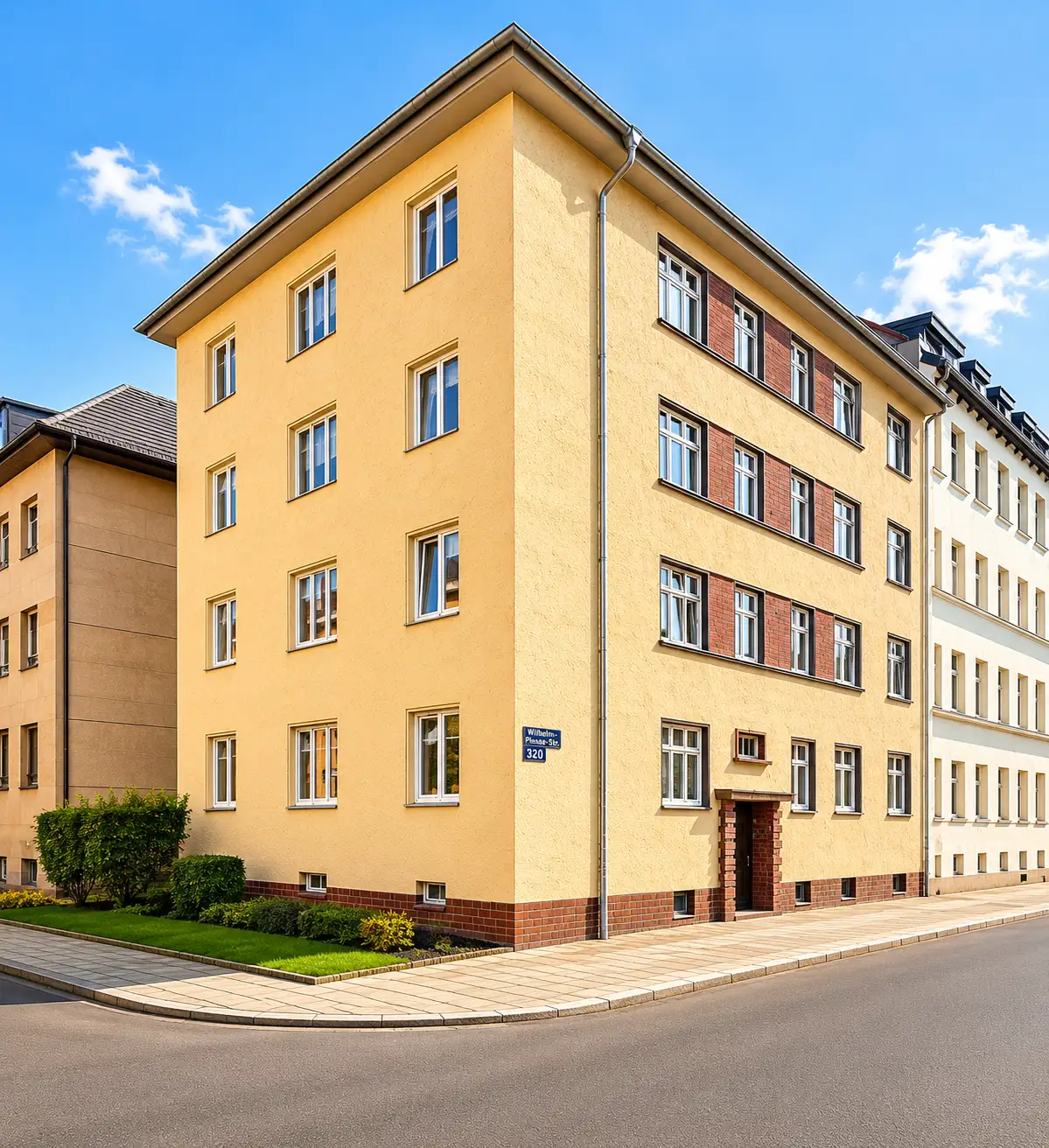 Fassade des Wohnhauses in der Wilhelm-Plesse-Straße in Leipzig-Gohlis